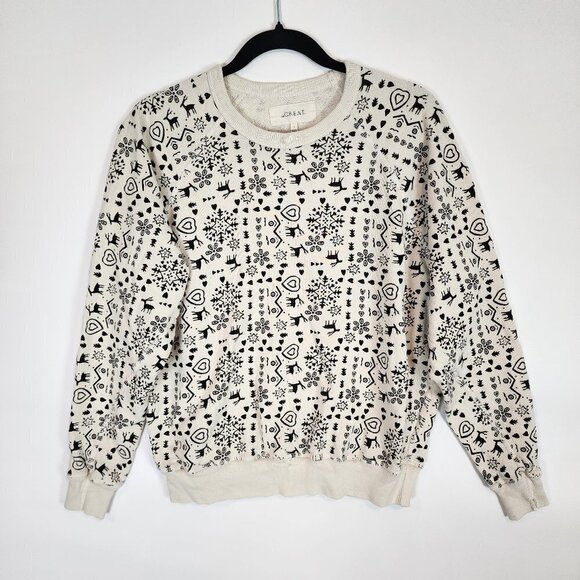 The Great. Womens The College Sweatshirt Washed White Folk Print Terry Cloth Sm - Picture 3 of 11